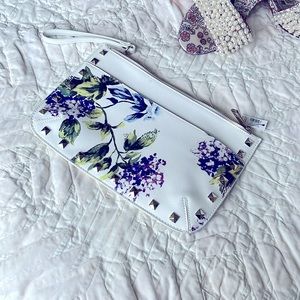 NWT White House Black Market Studded Clutch Wristlet Purple, Pink Hydrangeas
